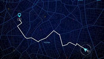 map showing pickup to delivery route for car shipping tracking