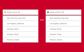 enter route example showing pickup and delivery location fields in car shipping estimator