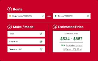 see your estimate example showing route details vehicle info and estimated price results