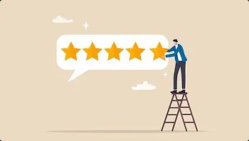 Priority service illustration of person giving five star rating representing priority service quality