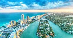 Miami to Seattle car shipping miami to seattle car shipping route over coastal and bay skylines