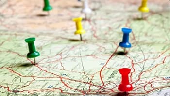 Route demand for state to state shipping pushpins on a map illustrating route demand for state to state car shipping