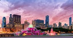 Chicago to Tampa car shipping Vibrant downtown skyline at dusk representing Chicago to Tampa car shipping route